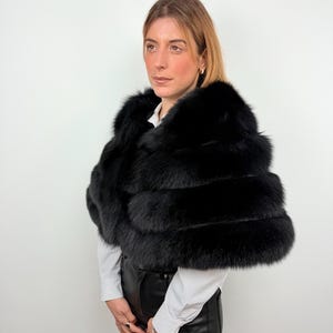 Genuine Handmade Black Fox Fur Shawl: Luxury Evening Stole