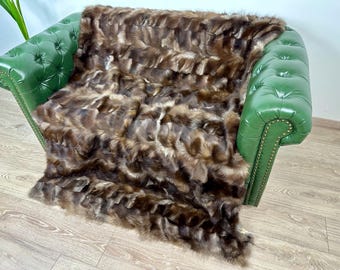 Handmade Real Fox Fur Blanket: Luxury Bedspread Throw