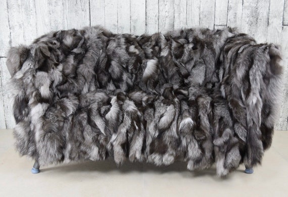 Frost fox fur blanket throw, real fur blanket, natural fur fox blanket, cozy fur throw