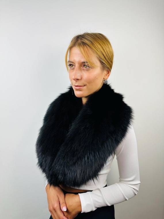Luxury Black Fur Collar: Fox Fur Stole, Winter Wrap