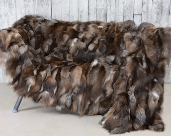 Luxury Crystal Fox Fur Blanket: Genuine Fur Throw, Handmade in Greece