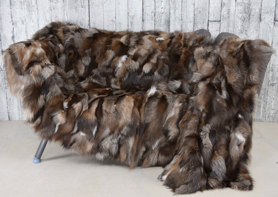 Luxury crystal fox fur blanket throw, real fur blanket , fox fur throw, fluffy genuine fur blanket