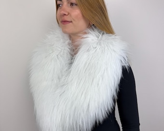 Real White Sheepskin Fur Collar:  Bridal Stole Wrap