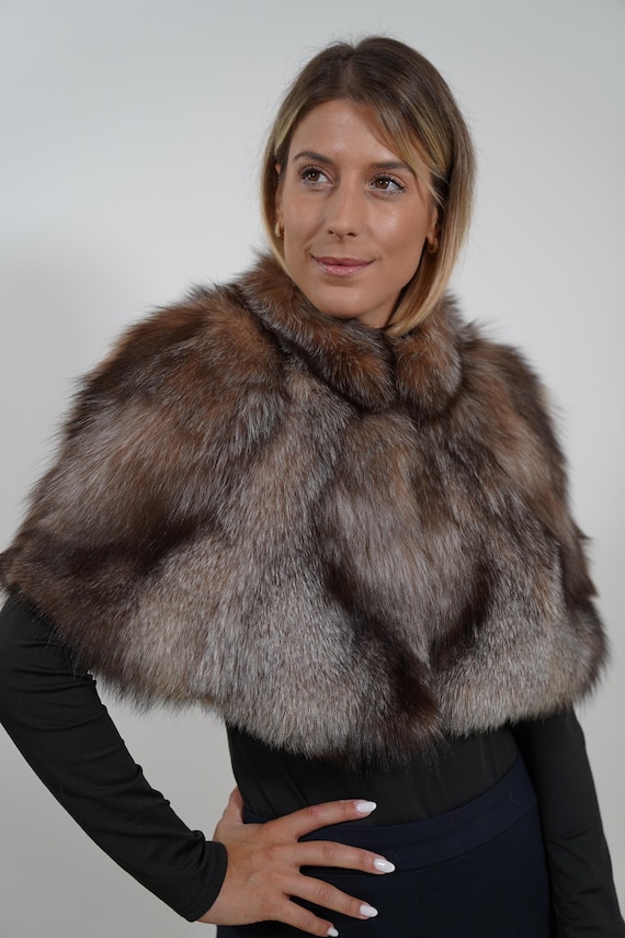 Luxury Fur Stole: Real Crystsl Fox Fur Shawl, Elegant Cloak collar