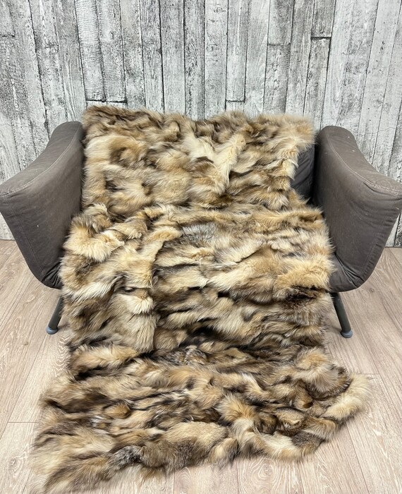 Elegant crystal fox fur blanket throw, fluffy genuine fur blanket