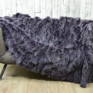 Luxury fox fur blanket throw, cozy and fluffy genuine fur blanket