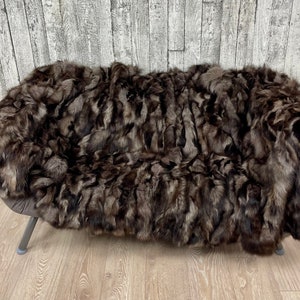 Luxury fox fur blanket throw, cozy and fluffy genuine fur blanket