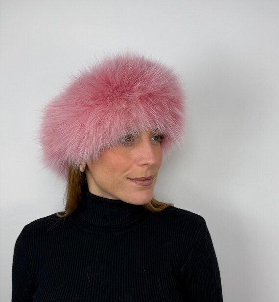 Elegant Pink Fur Headband, Real fox Fur headband, warm and fluffy fur headband, neck warmer
