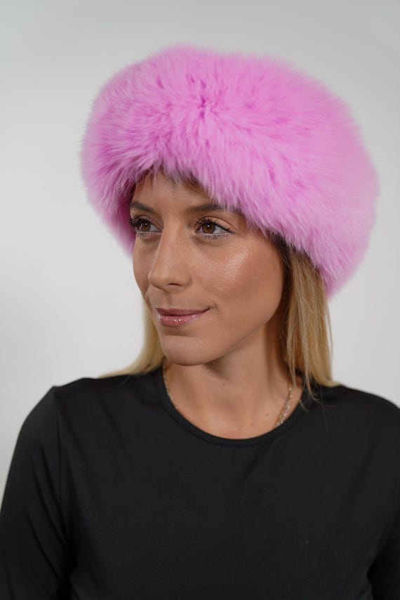Luxury Pink Fur Headband: Real Fox Fur Fluffy Headwear