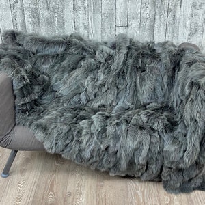 Luxury fox fur blanket throw, cozy and fluffy genuine fur blanket