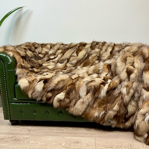 Handmade Crystal Fox Fur Blanket: Luxury Bedspread Throw