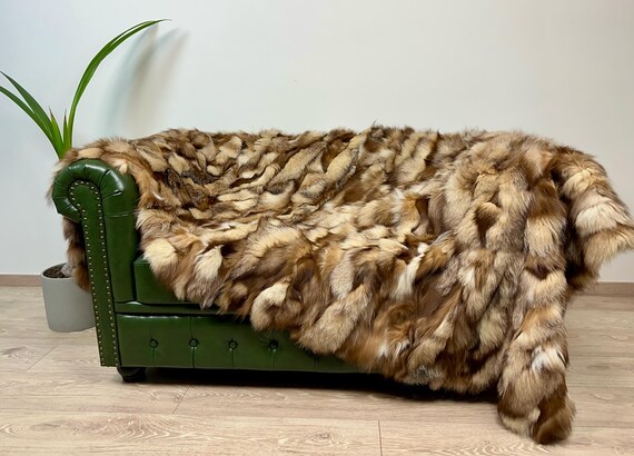 Elegant Fox Fur Blanket, real fur blanket throw, fur bedspread, luxury fur throw