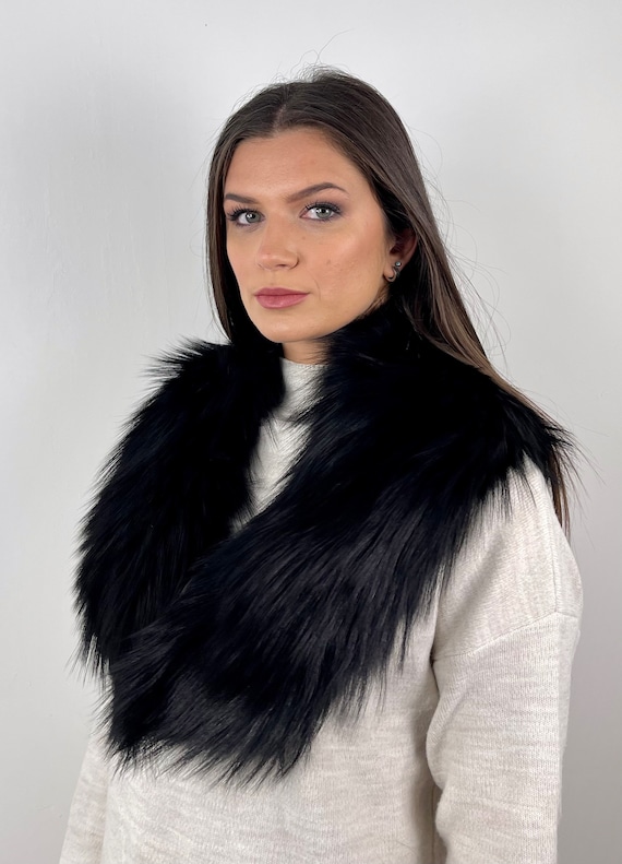 Fur fox collar, real fur collar, black fox collar, fox fur stole, cozy and fluffy collar