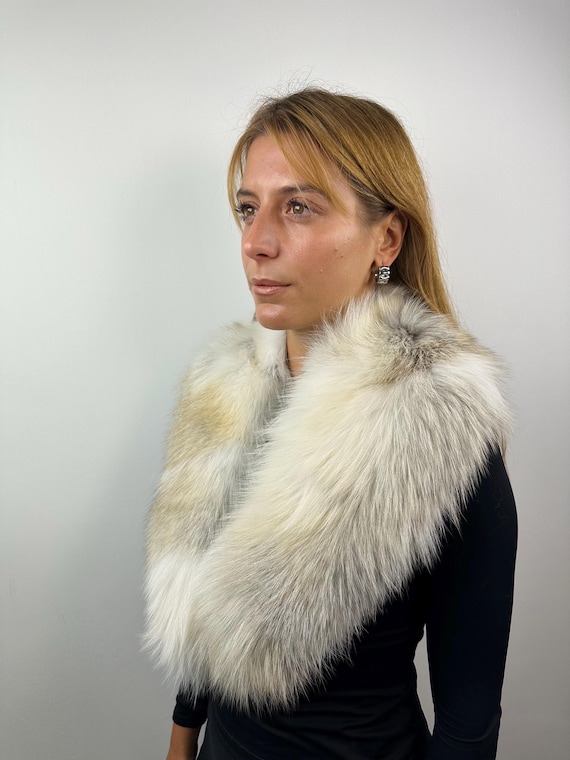 Fur fox collar, real fur stole, white gold fox collar, fluffy collar, detachable fur collar stole