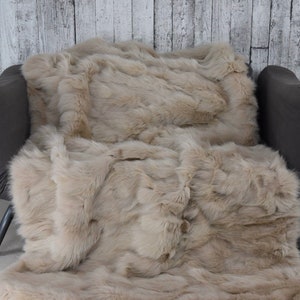Luxury Beige Fox Fur Blanket: Elegant Winter Home Decor