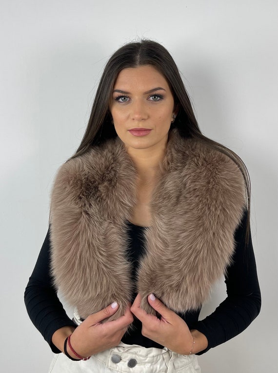 Fur brown fox collar, real fur stole, fox collar, cozy and fluffy collar