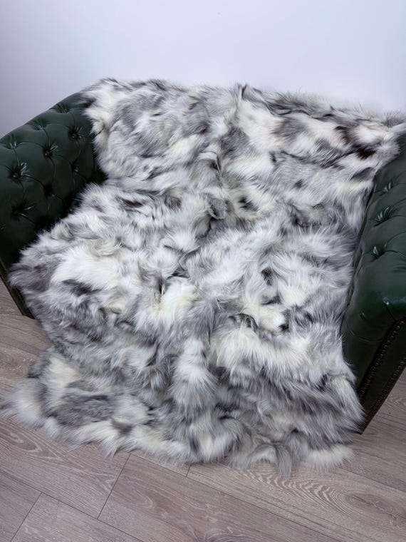 Platinum Fur Blanket, Real Fur Blanket Throw, Fluffy Fur Throw, Real Fur Fox, Luxury Bedspread