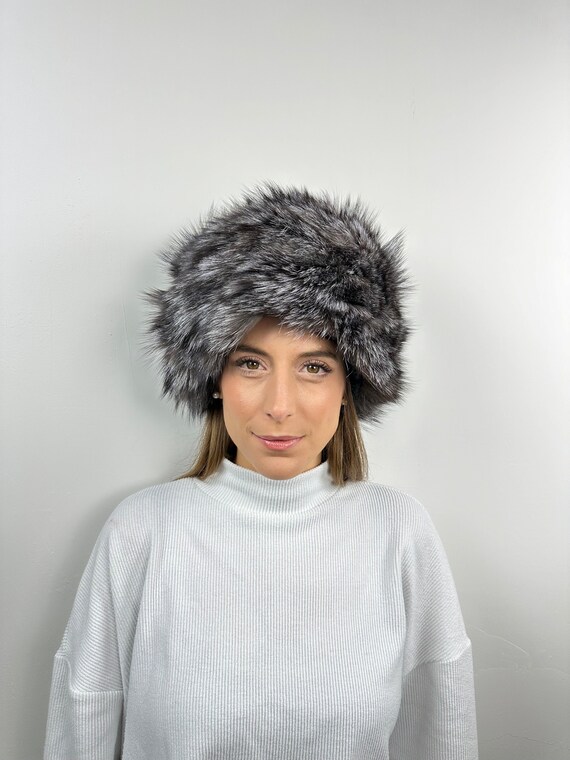 Fur fox hat, Silver frost real fur hat, Fox fur accessory, warm and fluffy fur hat
