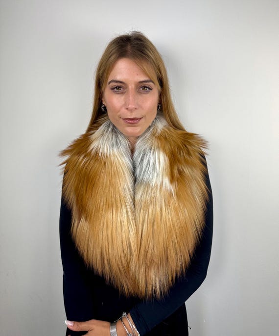 Luxury gold fox collar, real fur stole, gold fox collar, fluffy collar