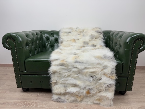 Luxury Real Golden Island Fox Fur Blanket Throw - Fluffy Genuine Fur Bedspread, Fur Bedding, Elegant Home Decor Gift