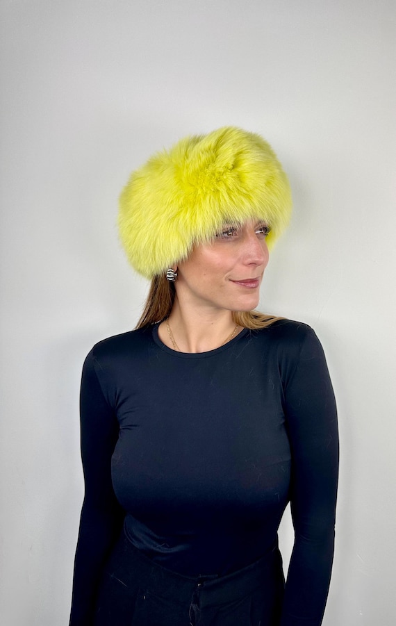 Real Fur Headband, lime yellow fox Fur headband, warm and fluffy fur headband, neck warmer