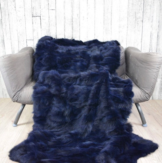 Luxury fox fur blanket throw, cozy and fluffy genuine fur blanket