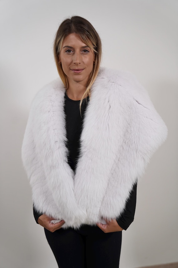 Luxury White Fox Fur Stole: Real Fur Bridal Shawl Wrap