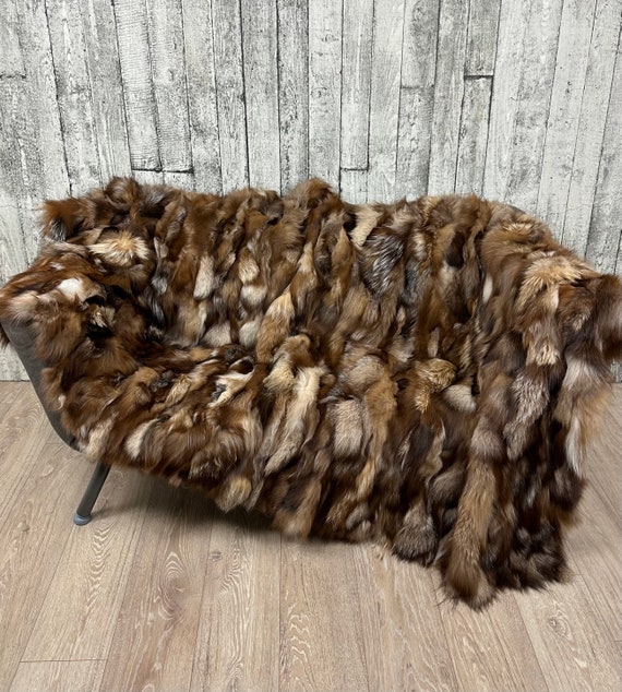 Luxury crystal fox fur blanket throw, cozy and fluffy genuine fur blanket