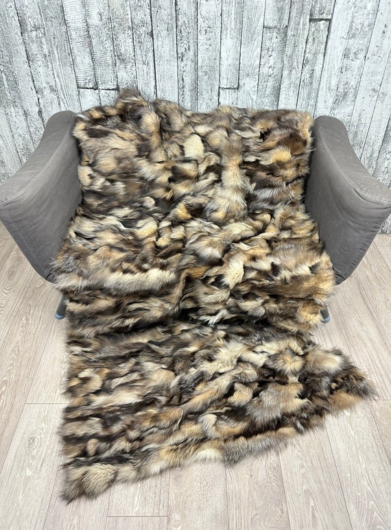 Luxury crystal fox fur blanket throw, cozy and fluffy genuine fur blanket
