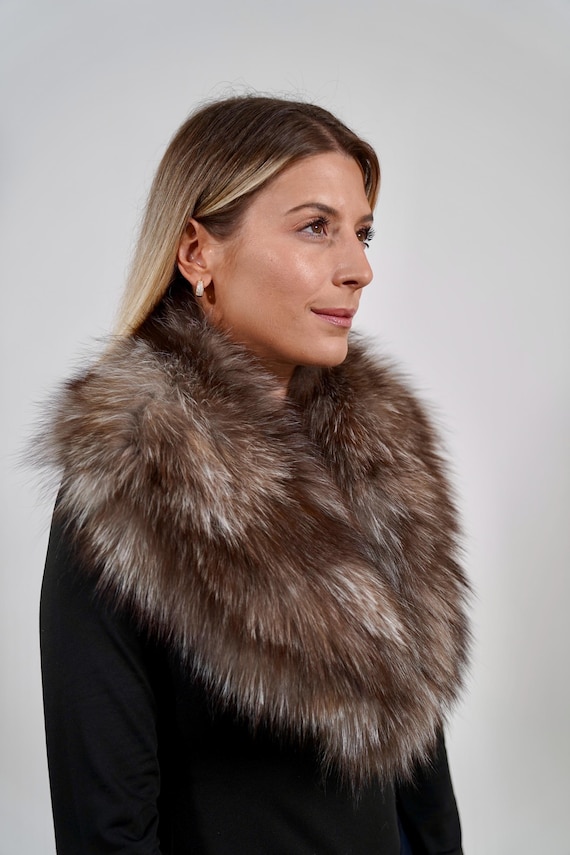 Crystal Fox Fur Collar: Luxury Natural Fur Stole, Fluffy Neck Wrap