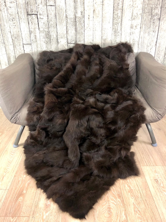 Brown fox fur blanket throw, real fur blanket,  cozy fur throw, genuine fur blanket