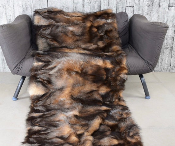 Luxury crystal fox fur blanket throw, cozy and fluffy genuine fur blanket, fur fox throw