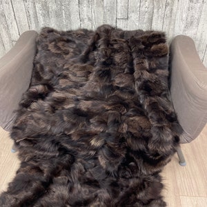 Luxury fox fur blanket throw, cozy and fluffy genuine fur blanket