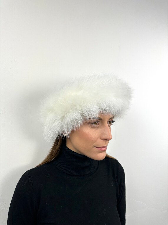 Headband Winter White Fox Fur with leather Hair Accessory with Voluminous T… Chinchilla Fur Earmuffs Accessory From FurbySD main image 4