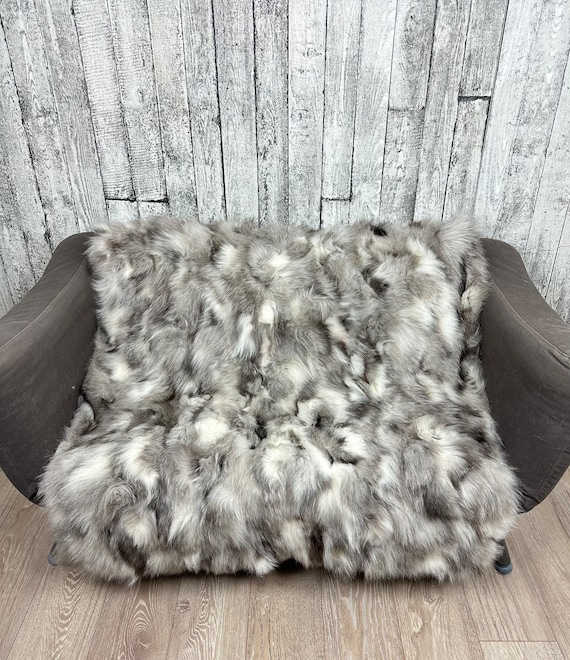Real platinum fox fur blanket throw, genuine fur blanket, luxury fur throw