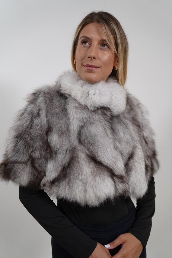 Luxury Fur Stole: Real Blue Fox Fur Shawl, Elegant Bridal Cloak collar