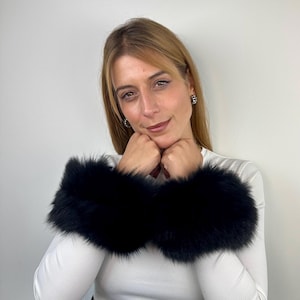 Black Real Fox Fur Cuffs – Fluffy Wrist Warmers, Genuine Fur Accessories, Luxury Winter Fashion