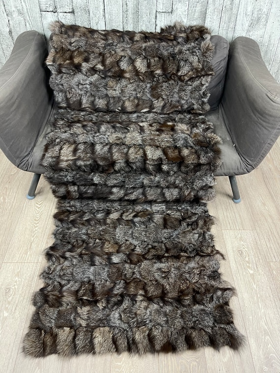 Luxury crystal fur blanket fox patchwork throw rug, cozy and fluffy genuine fur blanket