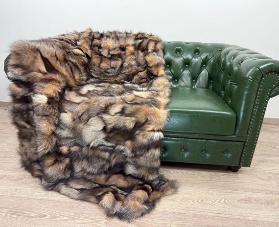 Crystal Fox Fur Blanket, Genuine Fur Throw Bedspread