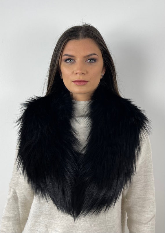 Real Fur fox collar, black fox collar, fox fur stole, fluffy fur collar