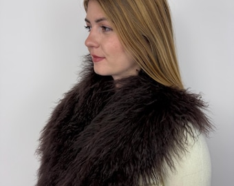 Brown Mongolian Lamb Collar, Tibetan Lamb Scarf, Luxury Winter Shoulder Wrap, Genuine Lambskin Collar