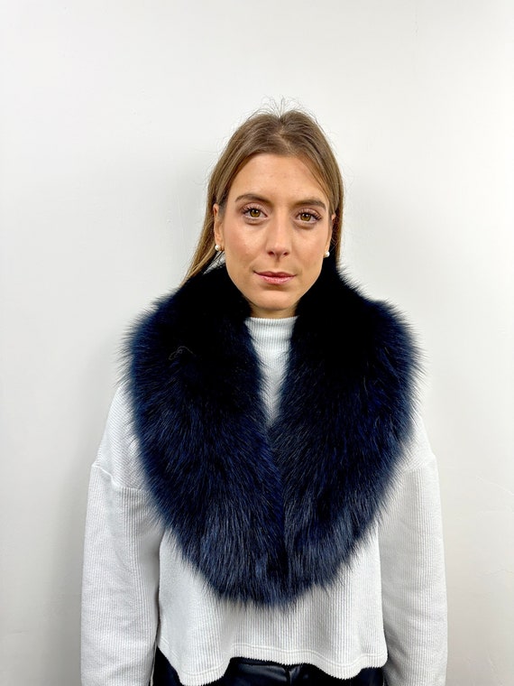BlueBlack Fur Collar, real fur stole, blue black fox collar, real fur collar, fluffy collar