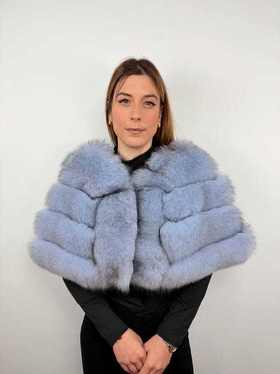 Light Blue Fox Fur Stole, Fur Wrap, Real Fox Fur Etole, Blue Fur Stole, Luxury Fur Shawl, fur capelet