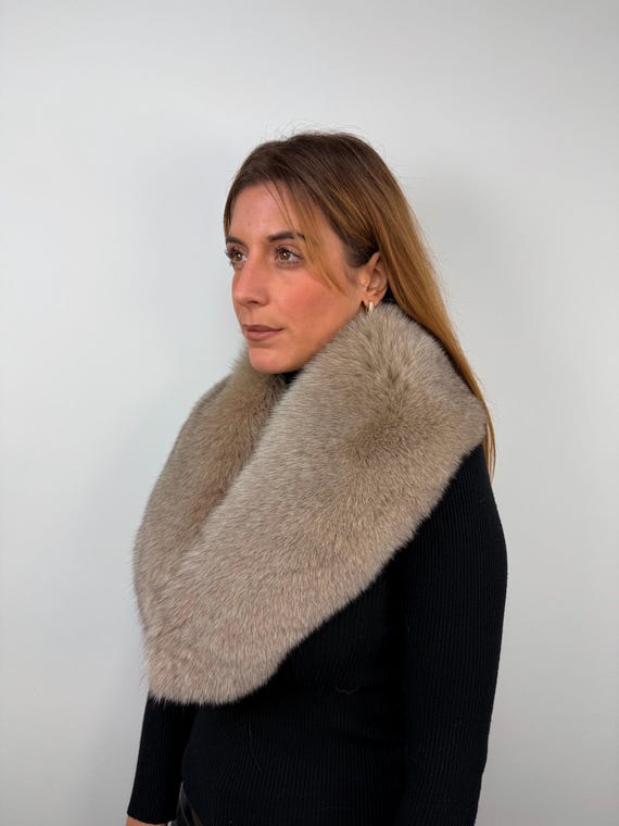 Elegant Fur Collar, Real Fur Stole, Beige Fox Collar, Fluffy Collar