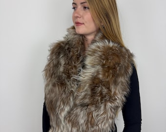 Sheepskin Mouton Stole, Taupe Brown Lamb Scarf, Luxury Shoulder Wrap, Handmade Winter Accessory