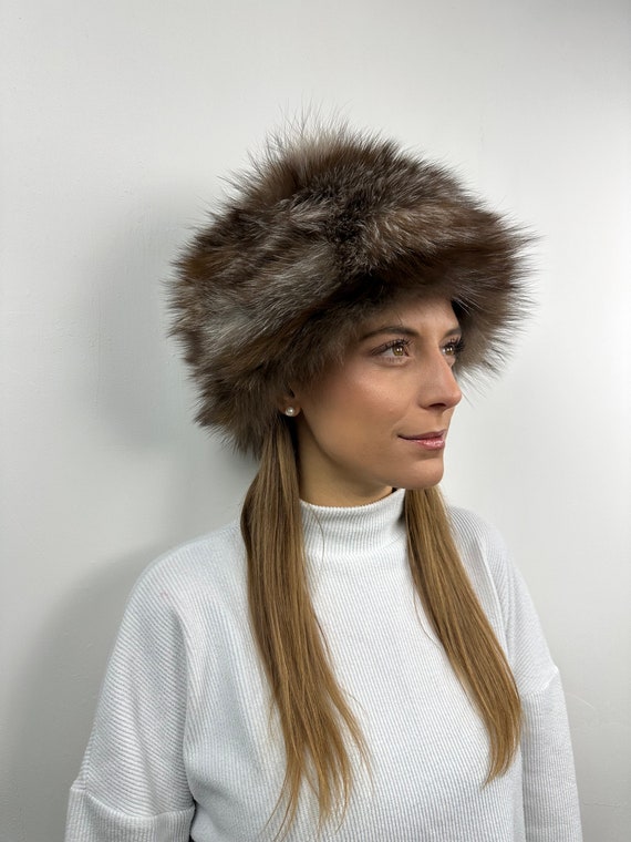Fur fox hat, Crystal real fur hat, Fox fur accessory, warm and fluffy fur hat