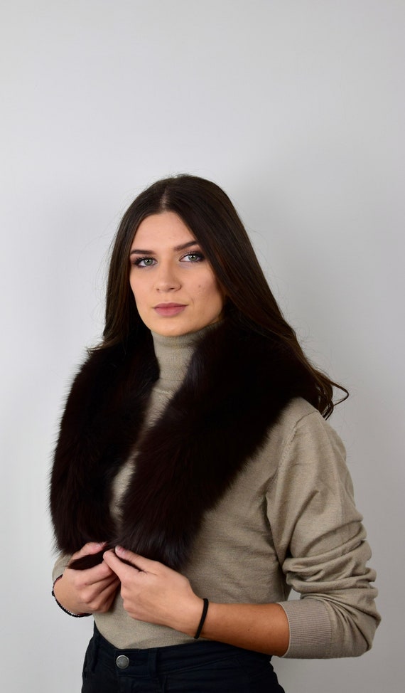 Brown Fur fox collar, real fur stole, fox collar, cozy and fluffy collar