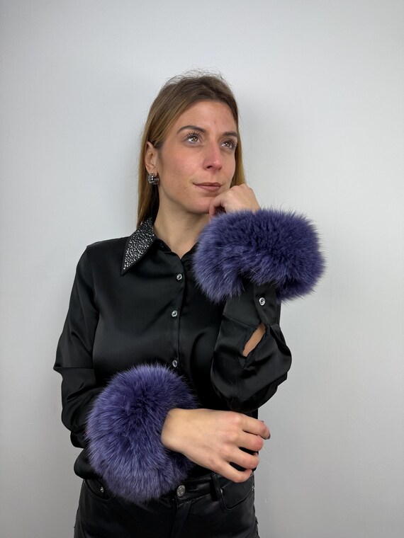 Purple Fur Cuffs, luxury fur fox cuffs, real fur cuffs, fluffy fur cuffs, wrist warmers