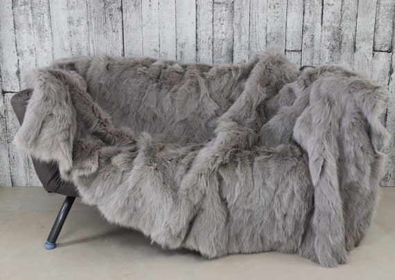 Luxury fur blanket, natural fur throw, grey fur blanket, soft fur throw, elegant home decor