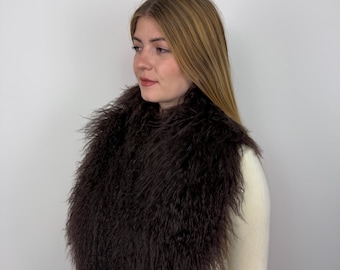 Brown Mongolian Lamb Stole, Tibetan Lamb Scarf, Luxury Shoulder Wrap, Collar Winter Accessory
